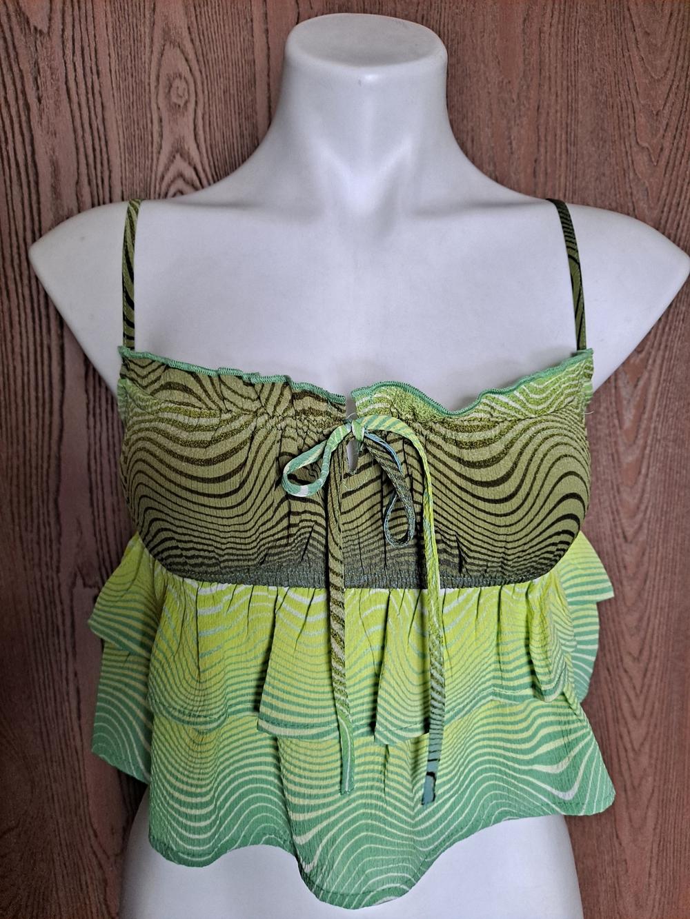 wild fable Green Wave Ruffle Tie-Front Cami Crop Top